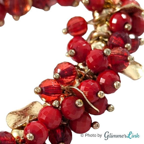 Red & Gold Tone Beaded Cha Cha Style Stretch Bracelet - Picture 3 of 8